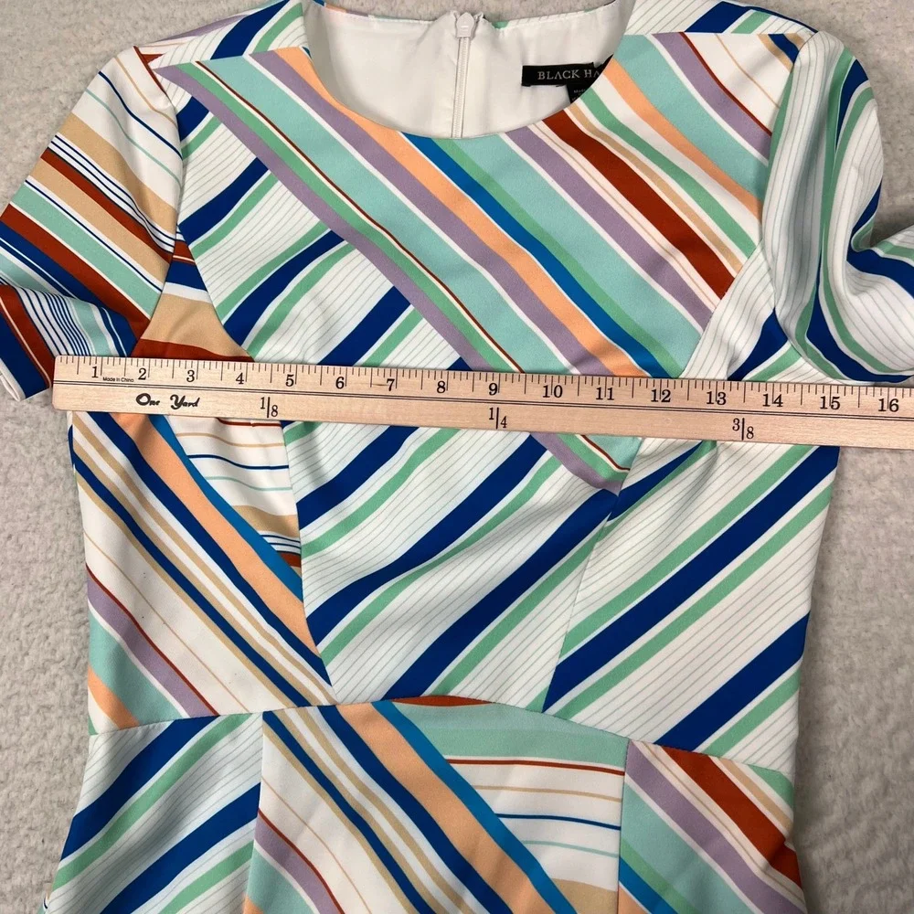 NWT Black Halo Jodee Dress 0 Multicolor Striped Sheath Short Sleeve Zipper Lined